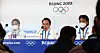 Yoon Hong-geun, head of the Korean athletic delegation at the Beijing Winter Olympics, center, announces a decision to appeal a controversial disqualification of two Korean short track speed skaters with the Court of Arbitration for Sport in Switzerland, in Beijing on Tuesday. [YONHAP]