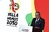 Portuguese Football Federation (FPF) President Fernando Gomes speaks during the event promoted by the FPF as part of the vote on the bid for the 2030 World Cup, in Lisbon, Portugal on Wednesday. [EPA/YONHAP]
