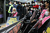A group of handicapped people stage a rally on a subway platform in Gwanghwamun Station in central Seoul on Thursday demanding greater government spending on the handicapped. The group has been staging demonstrations in the subway during morning rush hours since December 2021. [NEWS1]