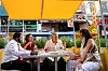 New York City Mayor Bill de Blasio eats lunch with staff members outside the Wo Hop restaurant in the Chinatown area of New York City, U.S., on Aug.11, 2020. [REUTERS/YONHAP]