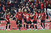 Mallorca players celebrate after scoring their third goal against Villarreal during a La Liga game in Mallorca, Spain on Saturday. [EPA/YONHAP]