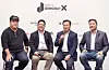 The four co-founders of SparkLabs, a local start-up accelerator, answer questions from the local press during an interview held Thursday morning at Coex, southern Seoul. From left are: Eugene Kim, Jimmy Kim, Lee Han-joo and Bernard Moon. [SPARKLABS]