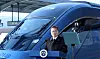 President Moon Jae-in speaks in front of the new KTX-Eum bullet train at Wonju Station in Gangwon on Monday. Moon said the country aims to cut carbon emissions from railway travel by 30 percent by replacing all diesel passenger locomotives with the new bullet train by 2029. The train will start running Tuesday. [YONHAP]