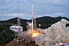 The new Chollima-1 rocket carrying a military reconnaissance satellite, Malligyong-1, launches from Tongchang-ri in the western coast of North Korea on May 31. [KOREAN CENTRAL NEWS AGENCY]