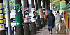 People pass by trees covered up with knitted clothes, a preparation for winter season, in Gwangmyeong, Gyeonggi, on Tuesday, as temperatures dropped rapidly. [NEWS1]