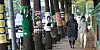 People pass by trees covered up with knitted clothes, a preparation for winter season, in Gwangmyeong, Gyeonggi, on Tuesday, as temperatures dropped rapidly. [NEWS1]