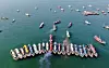 Protesters demand the Ministry of Oceans and Fisheries on Thursday ease regulations on some fishing boats that are barred from fishing in the coastal waters of Daecheon Beach in Boryeong in South Chungcheong.[YONHAP]