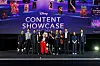The cast and directors of upcoming Korean Disney+ originals 'Connect,' 'Big Bet' and 'Call It Love' pose with Mickey Mouse at the Asia Pacific (APAC) Disney Content Showcase held at Marina Bay Sands Singapore on Thursday. [THE WALT DISNEY COMPANY]
