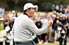 An Byeong-hun of the International Team reacts on the 17th green during four-ball matches on day three of the 2019 Presidents Cup at Royal Melbourne Golf Course on Dec. 14, 2019 in Melbourne, Australia. [GETTY IMAGES]