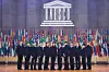 Boy band Seventeen gives a speech at the 13th Unesco Youth Forum in Paris in November 2023. [PLEDIS ENTERTAINMENT]