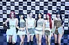 Girl group STAYC poses for the camera during the group's Monday showcase [HIGH UP ENTERTAINMENT]