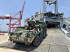 Armored vehicles of the 2nd Stryker Brigade Combat Team, 4th Infantry Division, arrives at Pohang, North Gyeongsang, on Saturday. According to the U.S. Defense Department on Monday, the 2nd Stryker Brigade Combat Team, 4th Infantry Division has been assigned as the next rotational force. The eight-wheel Stryker combat vehicle can carry a two to four-man crew and nine armed infantrymen and can reach speeds of 100 kilometer per hour (62 miles per hour). [DEFENSE VISUAL INFORMATION DISTRIBUTION SERVICE]