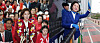 The People Power Party's Na Kyung-won, left, gives her acceptance speech after winning in Seoul's Dongjak-B District on Thursday. The Democratic Party's Choo Mi-ae, right, waves to Hanam residents after securing a seat for the Hanam-A constituency on Thursday. [YONHAP, NEWS1]