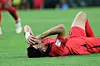 Kim Min-jae reacts after slipping while trying to chase down Darwin Nunez of Uruguay during a World Cup Group H match against Uruguay at Education City Stadium in Qatar on Nov. 24. [NEWS1]