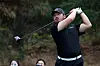 Jung Chan-min hits a shot during the Golfzon-Toray Open at Sunsan Country Club in Gumi, North Gyeongsang on Sunday. [NEWS1]