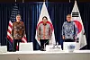 From left, U.S. Secretary of State Antony Blinken, Japanese Foreign Minister Yoshimasa Hayashi and Korea's Foreign Minister Park Jin meet on the sidelines of the Asean Regional Forum in Jakarta on Friday. [MINISTRY OF FOREIGN AFFAIRS]