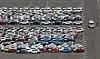 Hyundai Motor vehicles are ready to be exported at a dock in Ulsan in April. Korea's automobile exports continues to suffer as major markets including the United States are hit hard by the coronavirus pandemic. [YONHAP]