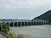 Paldang Dam, upstream on the Han River from Seoul, on Sept. 27. The dam, used to regulate the flow of the river through Seoul, is the first of many water-management systems that cyclists will pass on the way to Busan. [JIM BULLEY]