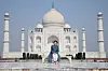 Then-first lady Kim Jung-sook poses for a photograph in front of the Taj Mahal in Agra, India, on Nov. 7, 2018. [YONHAP]