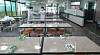 Teachers set up dividers on lunch tables at a high school in western Seoul on Monday, as they prepare for the first day of classes next week. [NEWS1]