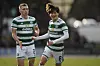 Celtic's Kyogo Furuhashi celebrates scoring his side's second goal during a Scottish Premiership match against St. Johnstone at McDiarmid Park in Perth, Scotland on Sunday. [AP/YONHAP]