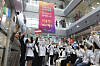 Residents of Nam District, Busan celebrate the start of a volunteer group that will promote the city's bid to host the World Expo in 2030 at the district office Tuesday. Busan is competing against Riyadh, Rome and Odesa. The host city will be announced in November at the Bureau International des Expositions headquarters in Paris. [YONHAP]