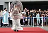 ″Dress Like a Museum Exhibit″ contest finalist Lee Ji-eun, costumed as the Stone Seated Bhaisajyaguru Buddha from the Unified Silla era, walks down the runway of the competition's award ceremony at the National Museum of Korea in Yongsan District, central Seoul, on Sept. 27. [YONHAP]