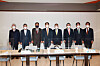 From left, Kim Tae-oh, CEO of DGB Financial Group; Kim Ki-hong, chairman of JB Financial Group; Kim Jung-tai, chairman of Hana Financial Group; Jeong Eun-bo, governor of Financial Supervisory Service; Yoon Jong-kyoo, chairman of KB Financial Group; Son Tae-seung; chairman of Woori Financial Group; Son Byung-hwan, chairman of NongHyup Financial Group; and Kim Ji-wan, chairman of BNK Financial Group pose after a meeting Wednesday in Jung District, central Seoul. [FINANCIAL SUPERVISORY SERVICE]