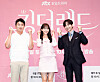 From left, director Im Hyun-wook, actors Yoona and Junho pose for a photo during the press conference for ″King the Land″ at a hotel in Guro District, western Seoul on Thursday. [JTBC]