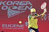 Kwon Soon-woo lunges for the ball during a round of 16 match against Jenson Brooksby on center court at the Korea Open at Olympic Park Tennis Center in southern Seoul on Thursday. [NEWS1]