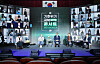 Panelists, from second from left, WWF brand ambassador Tyler Rasch, K-water CEO Park Jae-hyeon, former head of the National Institute of Metrological Science Jo Cheon-ho and Who's Good CEO Thomas Yoon attends K-water's conference on climate change held in Gwacheon on Tuesday. [K-WATER]