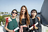 From left, directors Zineb Wakrim, Marlene Emilie Lyngstad and Hwang Hye-in pose for a photo after receiving La Cinef awards at the Cannes International Film Festival in Cannes, France on Thursday. [CANNES]