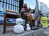 A statue representing comfort women victims near the former Japanese embassy in central Seoul is bundled up for the cold weather, as a local court made a landmark ruling Friday that the Japanese government is responsible for paying damages to victims of its wartime sexual slavery. [YONHAP]