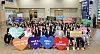 Ulsan Mayor Kim Doo-gyeom, center, poses with participants of the city's first K-pop training program in a hall in Ulsan College on Aug. 9, 2023. Participants took singing and dancing classes during the six-day program. [ULSAN METROPOLITAN CITY OFFICE]
