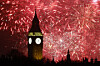A New Year's Eve fireworks display takes place over the Elizabeth Tower during New Year celebrations to welcome 2026 in London Jan. 1. [EPA/YONHAP]