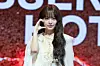 Le Sserafim's Hong Eun-chae poses for photos during a showcase held on March 14 at Yes24 Live Hall in eastern Seoul for the release of its fifth EP “Hot.” [DANIELA GONZALEZ PEREZ]