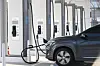 An electric vehicle is at a charging station in Gwangmyeong, Gyeonggi. [YONHAP]