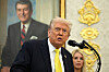 U.S. President Donald Trump speaks during an event in the Oval Office at the White House on Oct. 15 in Washington. [AP/YONHAP]
