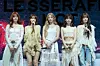 Le Sserafim answers reporters’ questions during a showcase held on March 14 at Yes24 Live Hall in eastern Seoul for the release of its fifth EP “Hot.” [DANIELA GONZALEZ PEREZ]