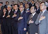 Korean Ambassador to Russia Lee Do-hoon, second from right, is pictured with Foreign Minister Cho Tae-yul, third from right, and other heads of missions at an annual conference at the Foreign Ministry building in Jongno District, central Seoul, on April 26. [YONHAP]