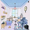 “ARMY’s room,” a series of drawings by members of boy band BTS. ARMY refers to BTS’s fans. Member RM’s drawing, above, features a moon jar. [BIG HIT ENTERTAINMENT]