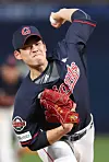 Lotte Giants starter Kim Jin-wook pitches at the bottom of the first inning of a game against the NC Dinos at Changwon NC Park in Changwon, South Gyeongsang on Tuesday. [YONHAP]
