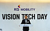 KG Mobility Chairman Kwak Jea-sun speaks during the ″Vision Tech Day″ event held at Kintex, Gyeonggi, on Tuesday. [KG MOBILITY]