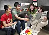 Audrey Faue, far right, a senior at the University of Colorado Boulder, with her fellow interns from Global Education & Services at a hotel that Shin leased in Myeong-dong, central Seoul, to house some 60 foreign students he introduced to Korean companies [PARK SANG-MOON]