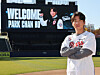 Doosan Bears shortstop Park Chan-ho poses in his new uniform at Jamsil Baseball Stadium in Seoul after signing with the KBO club as a free agent on Nov. 18 in this photo provided by the Bears. [DOOSAN BEARS]