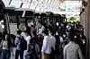 A crowd of people wait for buses bound for their hometowns at the Express Bus Terminal in Seocho District, southern Seoul, on Thursday. Many people will make homecoming travels during Chuseok, or the Korean harvest festival, which falls on Sept. 10 this year. [NEWS1]