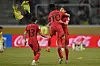Korean players celebrate after beating Ecuador 3-2 in a FIFA U-20 World Cup round of 16 match at the at the Estadio Unico Madre de Ciudades in Santiago del Estero, Argentina on Thursday. [AP/YONHAP]