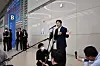 Yoo Guk-hee, chairman of the Nuclear Safety and Security Commission, speaks to reporters at Incheon International Airport on Friday upon his return from Japan. [YONHAP]
