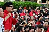 People Power Party (PPP) leader Han Dong-hoon, second from left, speaks during a campaign rally to support PPP candidates Park Min-sik and Kim Il-ho in Gangseo District, western Seoul, on Tuesday. [YONHAP]