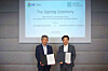 Head of GS Caltex's R&D Center Kwon Young-woon, left, and Summit Cosmetics President and CEO Koh Akiyama pose for a photo after signing a memorandum of understanding to cooperate on 2,3-Butanediol sales at the Japanese firm's headquarters in Tokyo on Wednesday. [GS CALTEX]